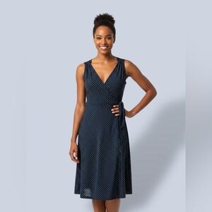 Elegant Navy Polka Dot Wrap Dress
